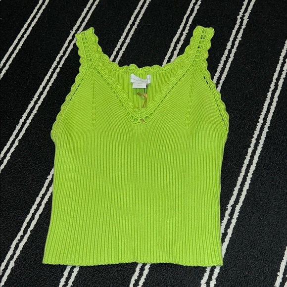 House of Harlow 1960 Tops - House of Harlow 1960 Lime Green Ribbed Knit Crochet Trim Tank Top